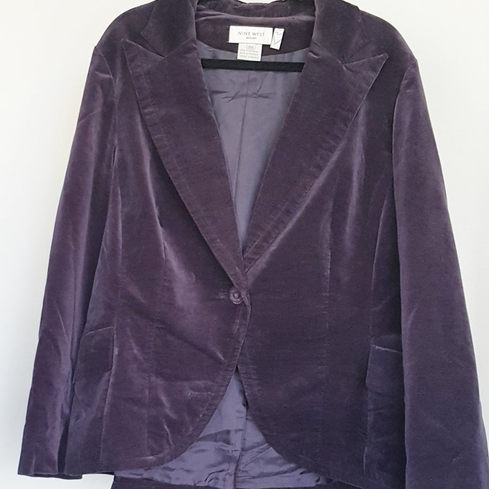 NINE WEST Jacket Sz 18W Purple Velvet One Button Cutaway Style Lined